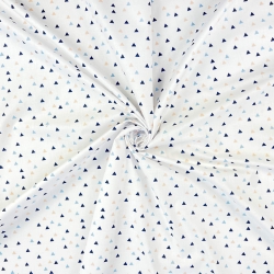 Baumwolle 100% Mini-Dreiecke in blau-apricot auf weißem Hintergrund  