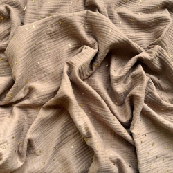 Musselin double gauze hellbraun (Light Brown) mit goldenen Sternen  