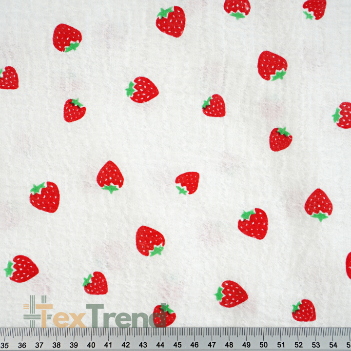 Musselin Double Gauze bedruckt mit Erdbeeren  