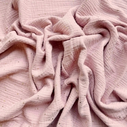 Musselin double gauze hell schmutzig rosa (Old Rosa) mit goldenen Punkten  