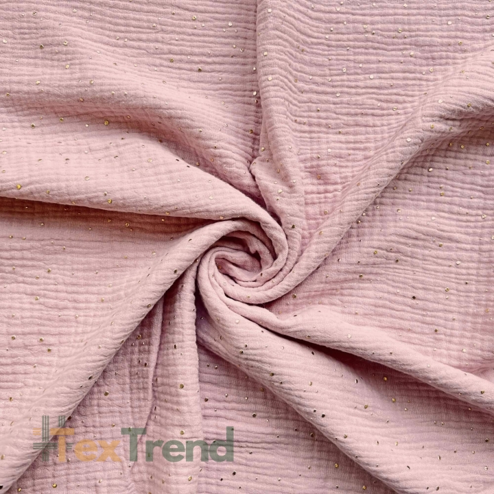 Musselin double gauze hell schmutzig rosa (Old Rosa) mit goldenen Punkten  