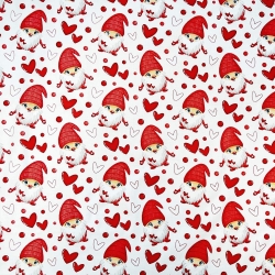 Baumwolle 100% Wichtel mit Herzen auf weißem Hintergrund  