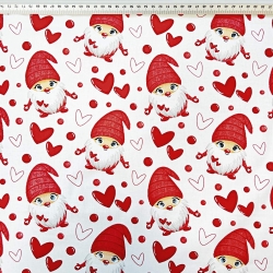 Baumwolle 100% Wichtel mit Herzen auf weißem Hintergrund  