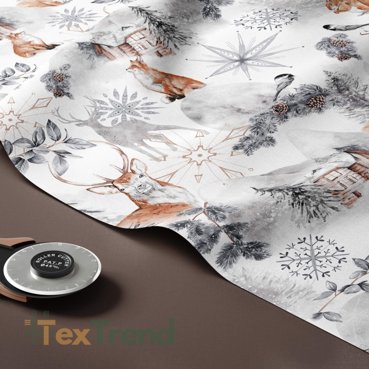 Baumwolle 100% Winterwald grau-braun  