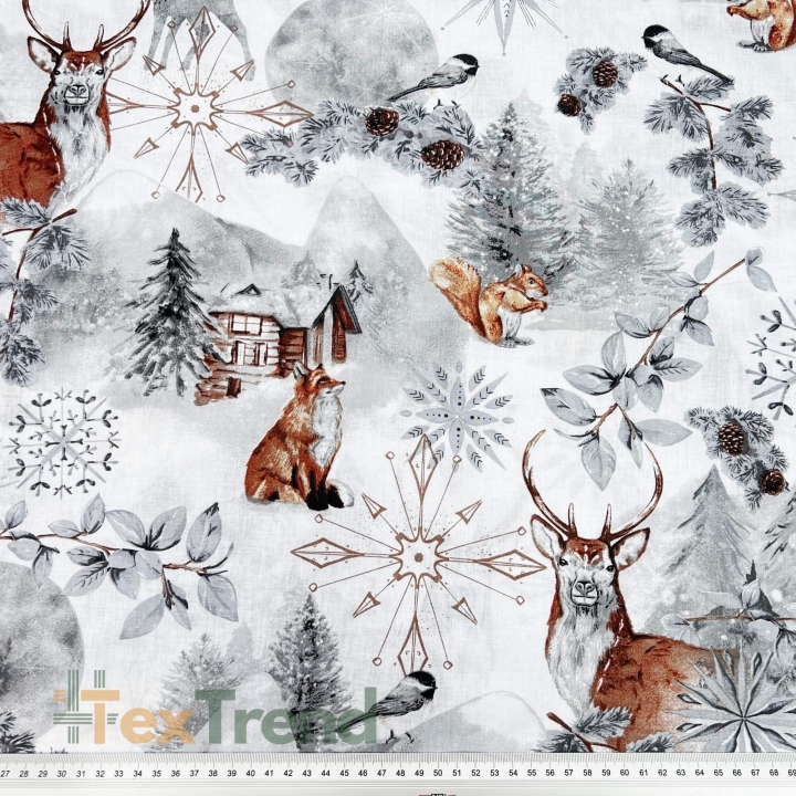 Baumwolle 100% Winterwald grau-braun  