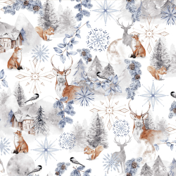 Baumwolle 100% Winterwald grau-braun  