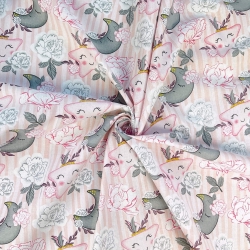 Baumwolle 100% Blumen mit Sternen und Monden rosa-grau  