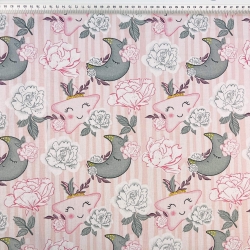 Baumwolle 100% Blumen mit Sternen und Monden rosa-grau  