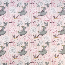 Baumwolle 100% Blumen mit Sternen und Monden rosa-grau  