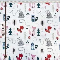 Baumwolle 100% Tiere mit Tannenbäumen (Füchse, Waschbären und Eichhörnchen)  