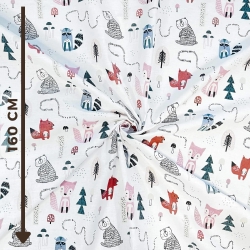 Baumwolle 100% Tiere mit Tannenbäumen (Füchse, Waschbären und Eichhörnchen)  