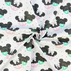 Baumwolle 100% Miki Kekse rosa-minze auf weißem Hintergrund  