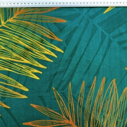 100% Baumwolle mit goldenen Palmblättern auf grünem Hintergrund - 220cm  