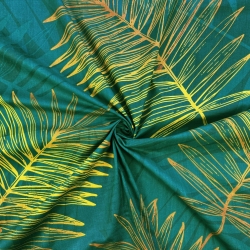 100% Baumwolle mit goldenen Palmblättern auf grünem Hintergrund - 220cm  