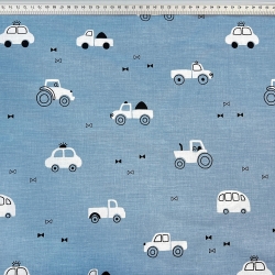 Baumwolle 100% weiße Autos auf blauem Hintergrund  