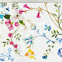 Baumwolle 100% bunte Blumen mit Zweigen auf weißem Hintergrund - 220cm  