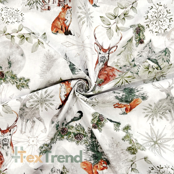 Baumwolle 100% Winterwald salbeigrün-braun  