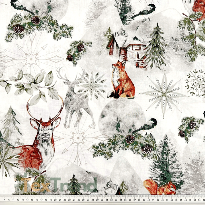 Baumwolle 100% Winterwald salbeigrün-braun  