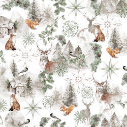 Baumwolle 100% Winterwald salbeigrün-braun  