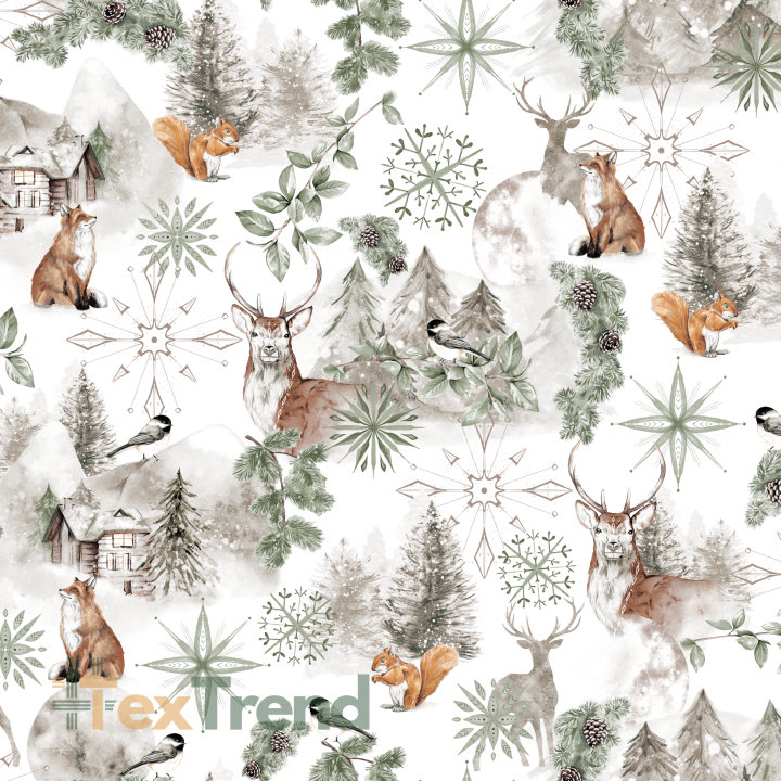 Baumwolle 100% Winterwald salbeigrün-braun  