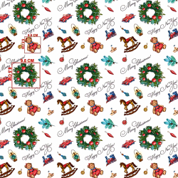 Baumwolle 100% Weihnachtsmuster Kränze mit Spielzeug auf weißem Hintergrund  