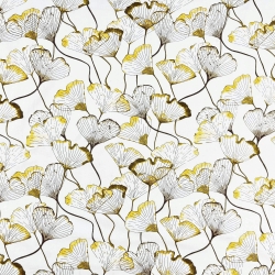 Baumwolle 100% Ginkgo-Konturen olivgrün auf weißem Hintergrund  