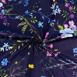 Baumwolle 100% bunte Blumen mit Zweigen auf blauem Hintergrund - 220cm  
