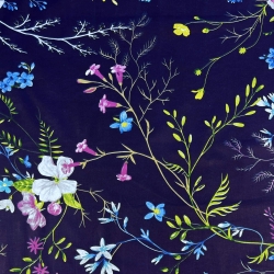 Baumwolle 100% bunte Blumen mit Zweigen auf blauem Hintergrund - 220cm  