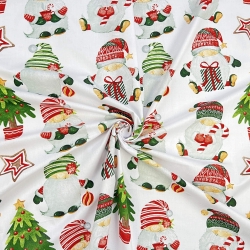 Baumwolle 100% Weihnachtsmuster große Wichtel auf weißem Hintergrund  