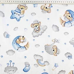 Baumwolle 100% schlafende Koalabären auf Wolken und Monden grau-blau  