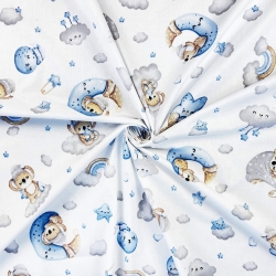 Baumwolle 100% schlafende Koalabären auf Wolken und Monden grau-blau  