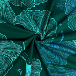 100% Baumwolle mit Ginkgo-Blättern auf grünem Hintergrund  