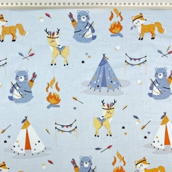 Baumwolle 100% indianische Rehkitze auf blauem Hintergrund  