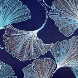 100% Baumwolle mit Ginkgo-Blättern auf dunkelblauem Hintergrund  