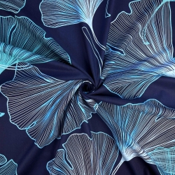 100% Baumwolle mit Ginkgo-Blättern auf dunkelblauem Hintergrund  