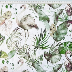 Baumwolle 100% Flamingos beige in olivgrünen Blättern - 220cm  