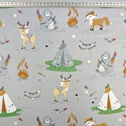 Baumwolle 100% indianische Rehkitze auf grauem Hintergrund  