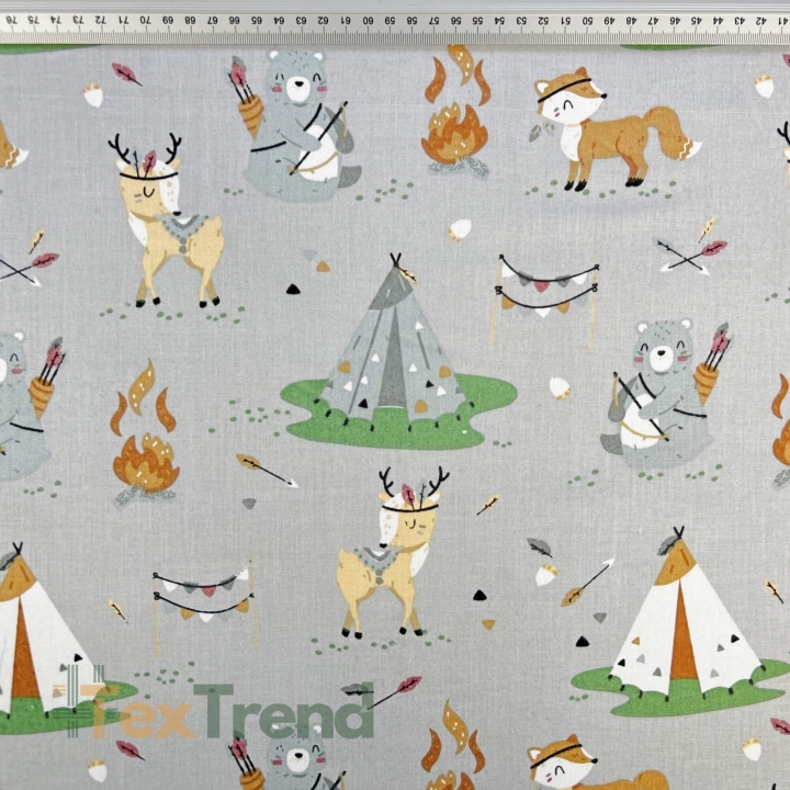 Baumwolle 100% indianische Rehkitze auf grauem Hintergrund  