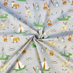 Baumwolle 100% indianische Rehkitze auf grauem Hintergrund  