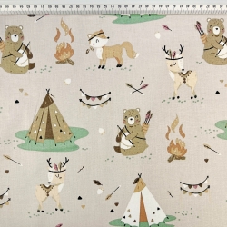 Baumwolle 100% indianische Rehkitze auf beigem Hintergrund