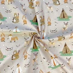 Baumwolle 100% indianische Rehkitze auf beigem Hintergrund