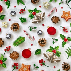 Baumwolle 100% Weihnachtsmuster Christbaumschmuck auf weißem Hintergrund  