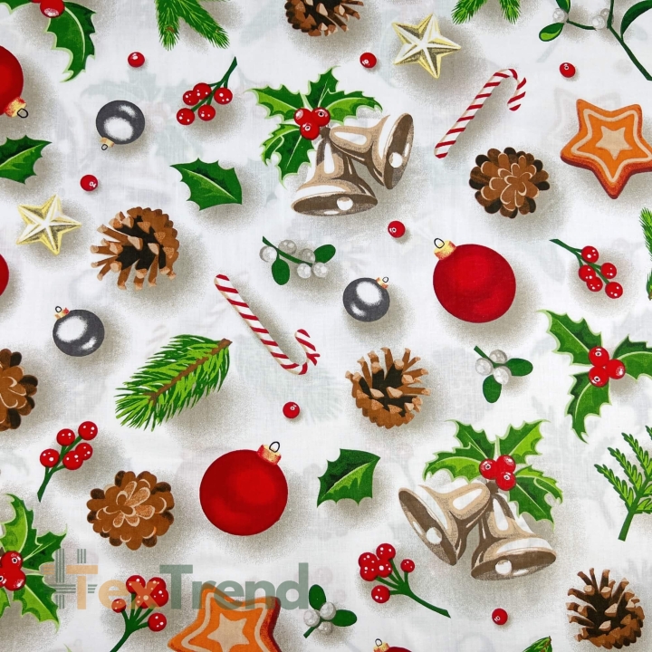Baumwolle 100% Weihnachtsmuster Christbaumschmuck auf weißem Hintergrund  