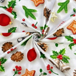 Baumwolle 100% Weihnachtsmuster Christbaumschmuck auf weißem Hintergrund  