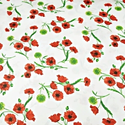 Baumwolle 100% Mohnblumen und Disteln auf weißem Hintergrund - 220cm  