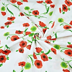 Baumwolle 100% Mohnblumen und Disteln auf weißem Hintergrund - 220cm  