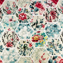 100% Baumwolle Patchwork mit bunten Blumen auf ecrufarbenem Hintergrund - 220cm  