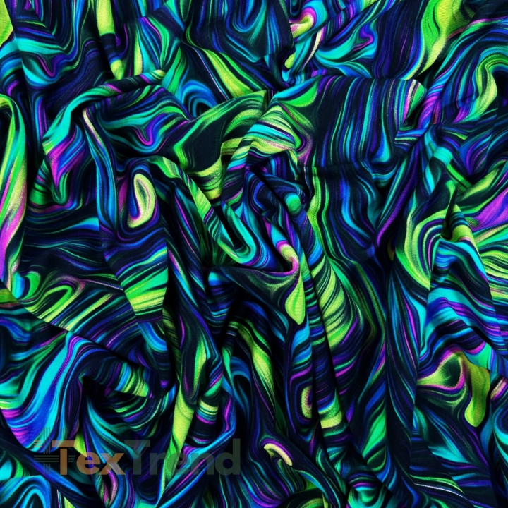 Jersey Strickstoff abstrakt grün-rosa auf schwarzem Hintergrund - Digitaldruck  