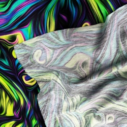 Jersey Strickstoff abstrakt grün-rosa auf schwarzem Hintergrund - Digitaldruck  