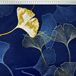 Baumwolle 100% Ginkgo-Blätter auf dunkel-saphirblauem Hintergrund  